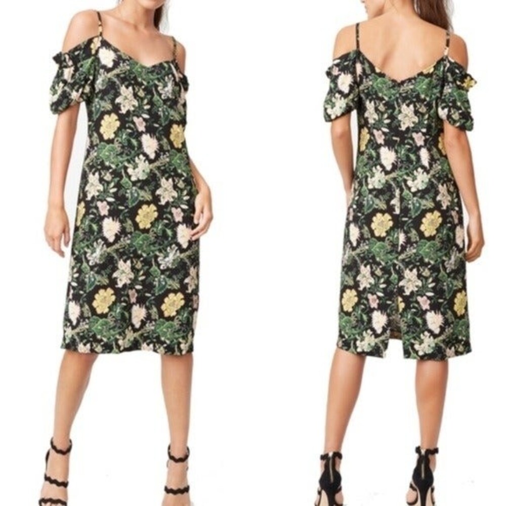 Club Monaco Gracella Floral Midi Cold Shoulder Dress